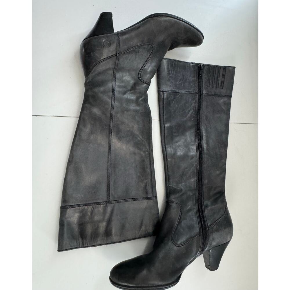Vintage Y2K Born Black Soft Leather Zip Heeled Riding Boots Womens Sz 7.5 - Picture 4 of 12